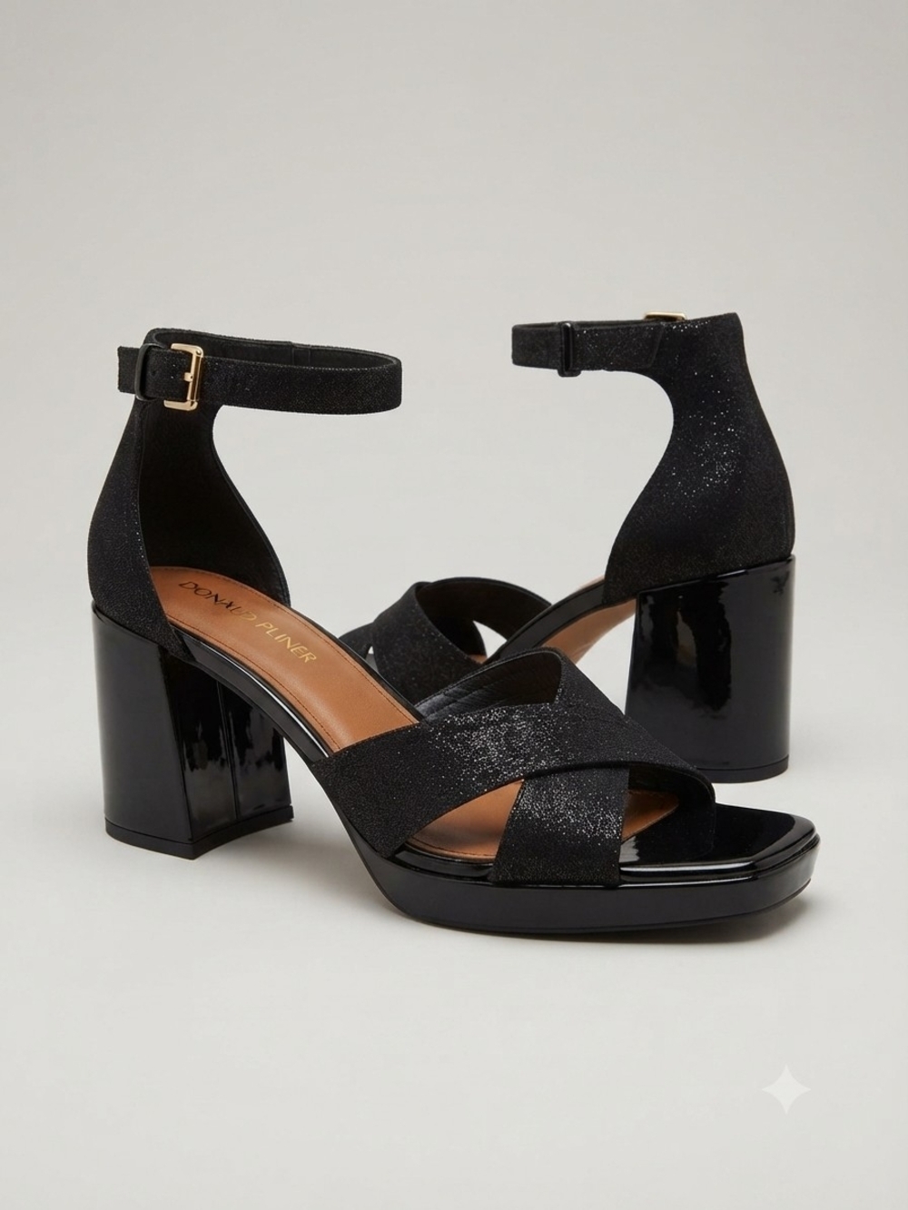 Donald Pliner Trista Black Glitter Block Heel Sandals EUC Size 11M